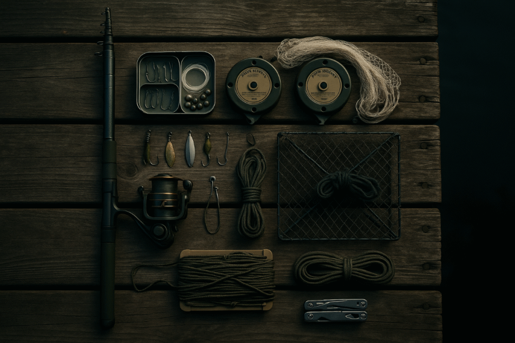 table displaying different types of survival fishing tools